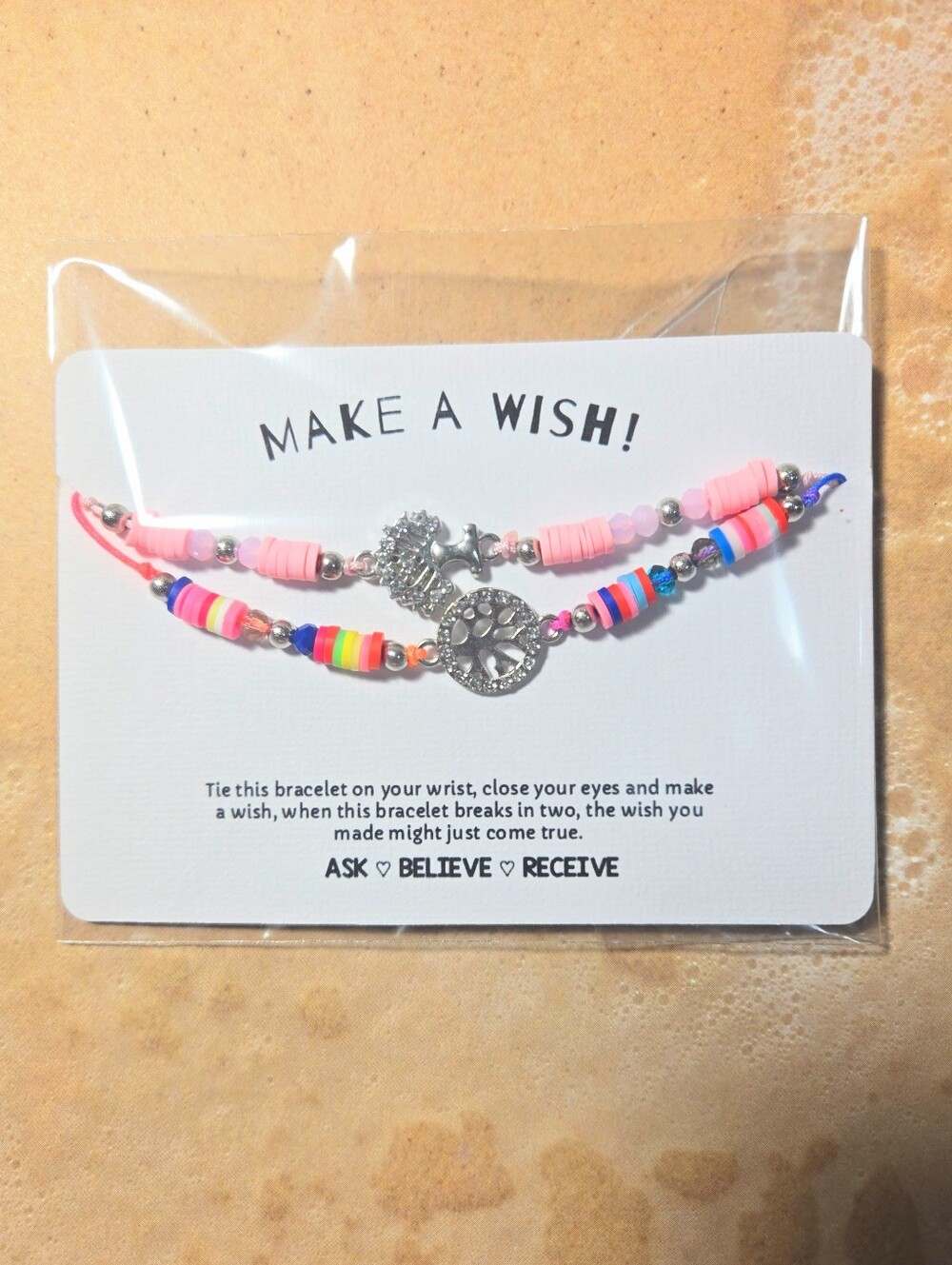 2 Make A Wish Adjustable Bracelets, Tree Of Life Beaded Charm Bracelet Set